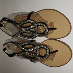 Brand New Nine West Black Jeweled Sandals Size 6